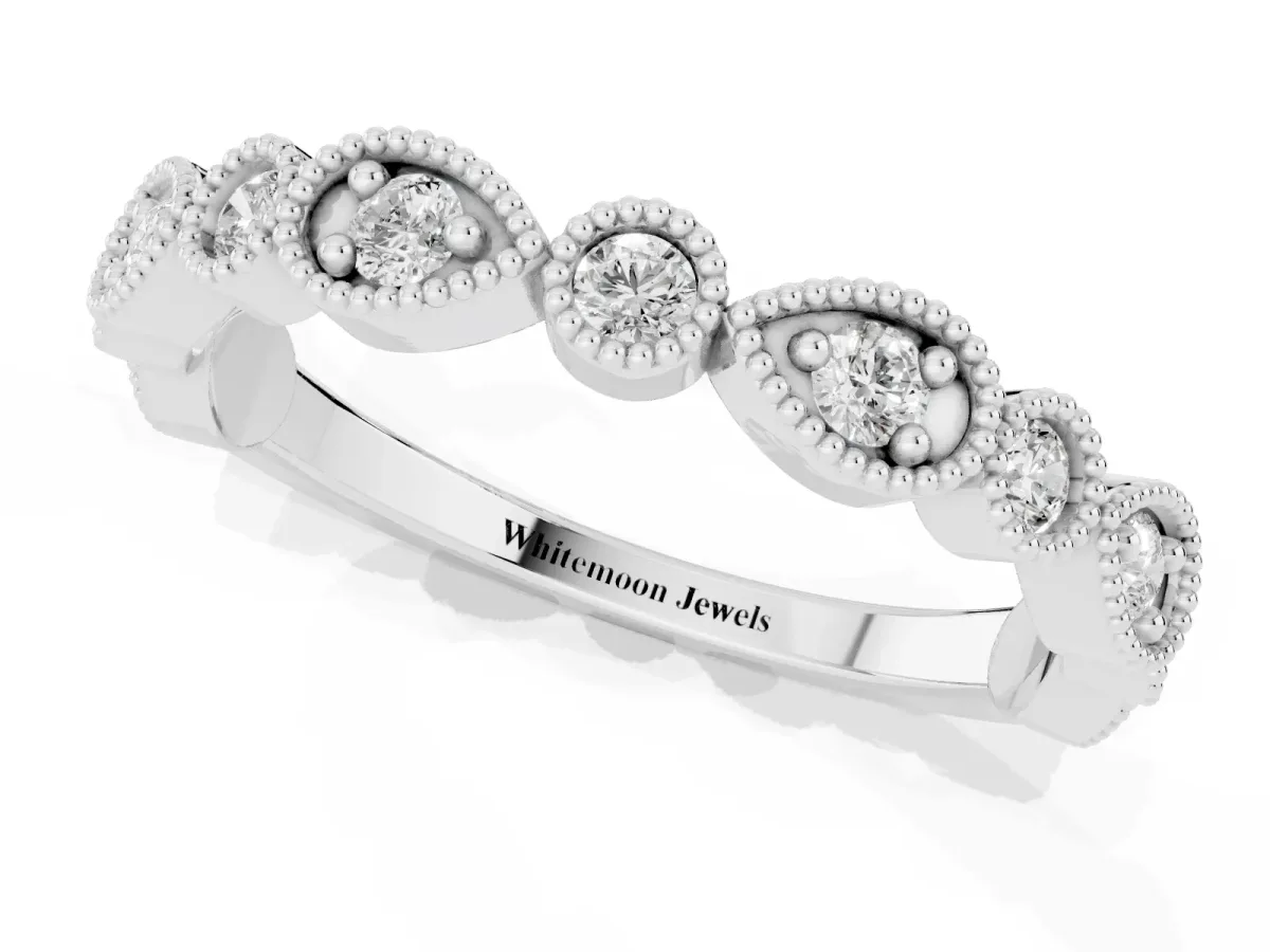 Milgrain Bezel Set Pear and Round Diamond Eternity Band Platinum