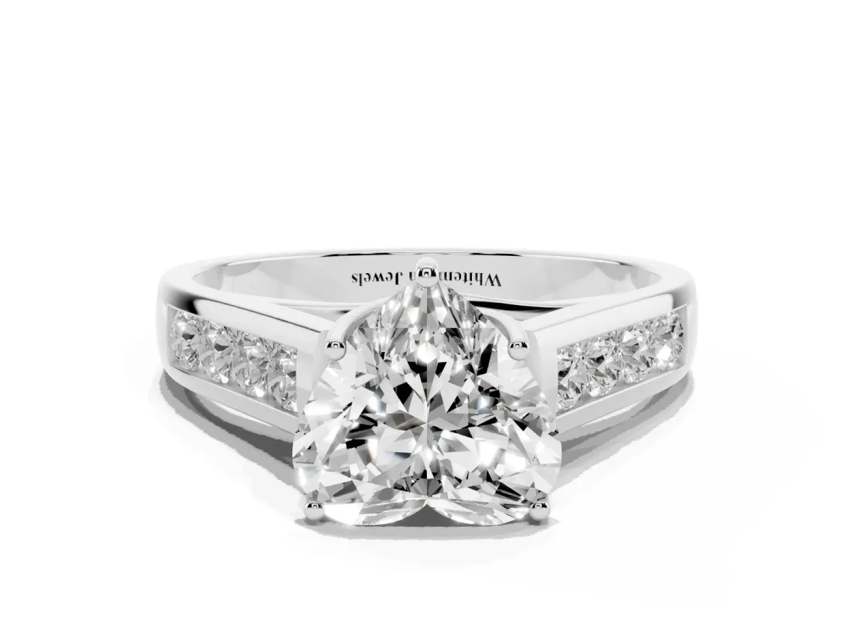 Heart Cut Brilliant Channel-Set Solitaire Ring with Four-Prong Setting Silver