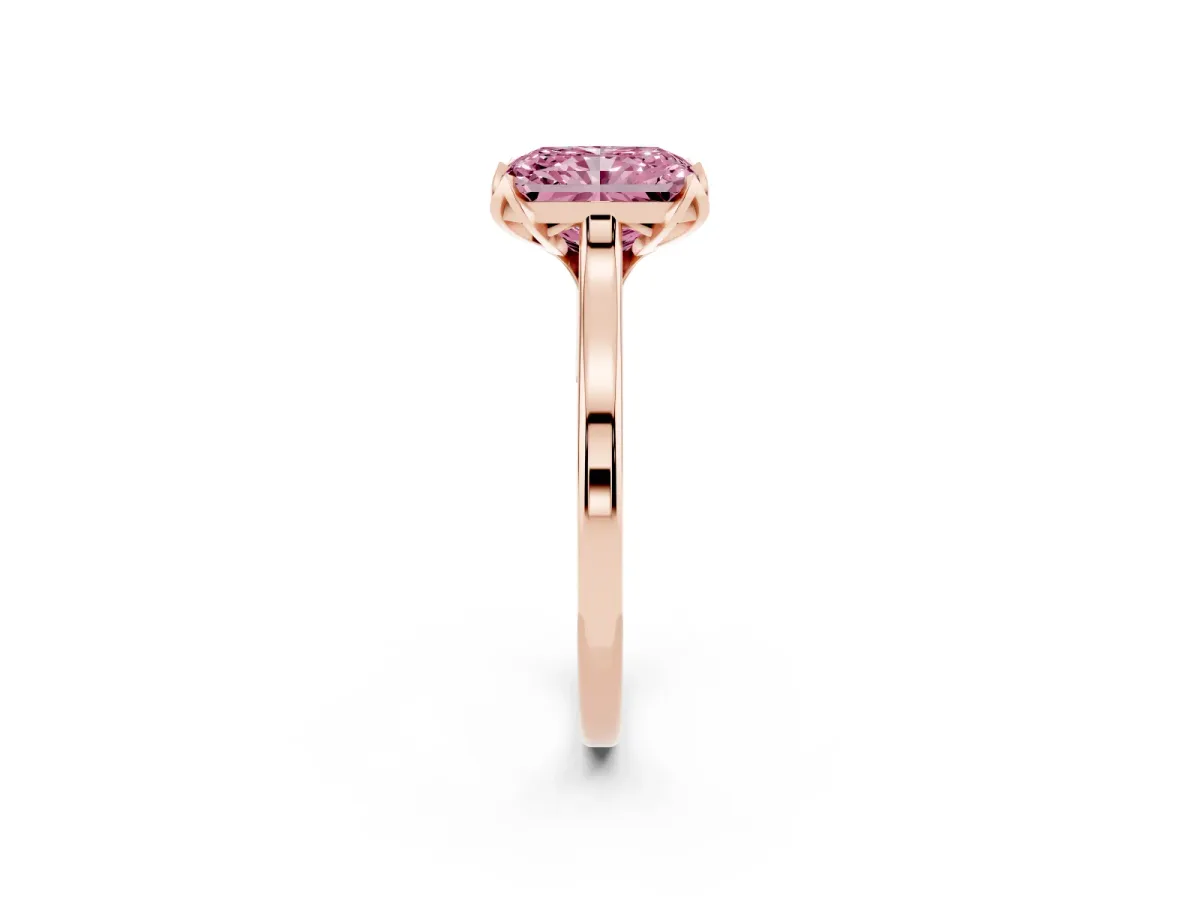 Fancy Pink Radiant Cut Diamond Solitaire Ring with Flower Prong Setting and Classic Band Rose gold