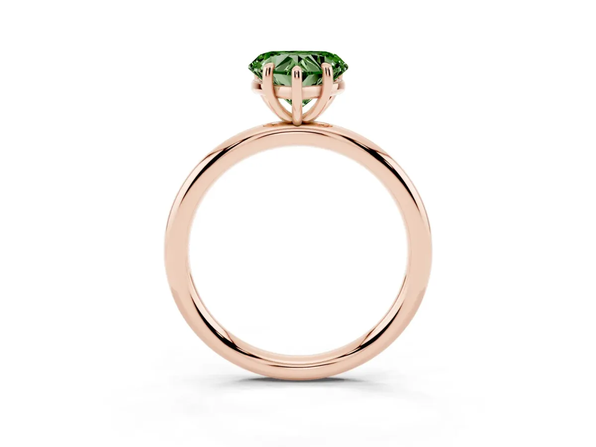 Fancy Green Heart Cut Solitaire Diamond Ring with Four-Prong Setting on a Plain Band Rose gold