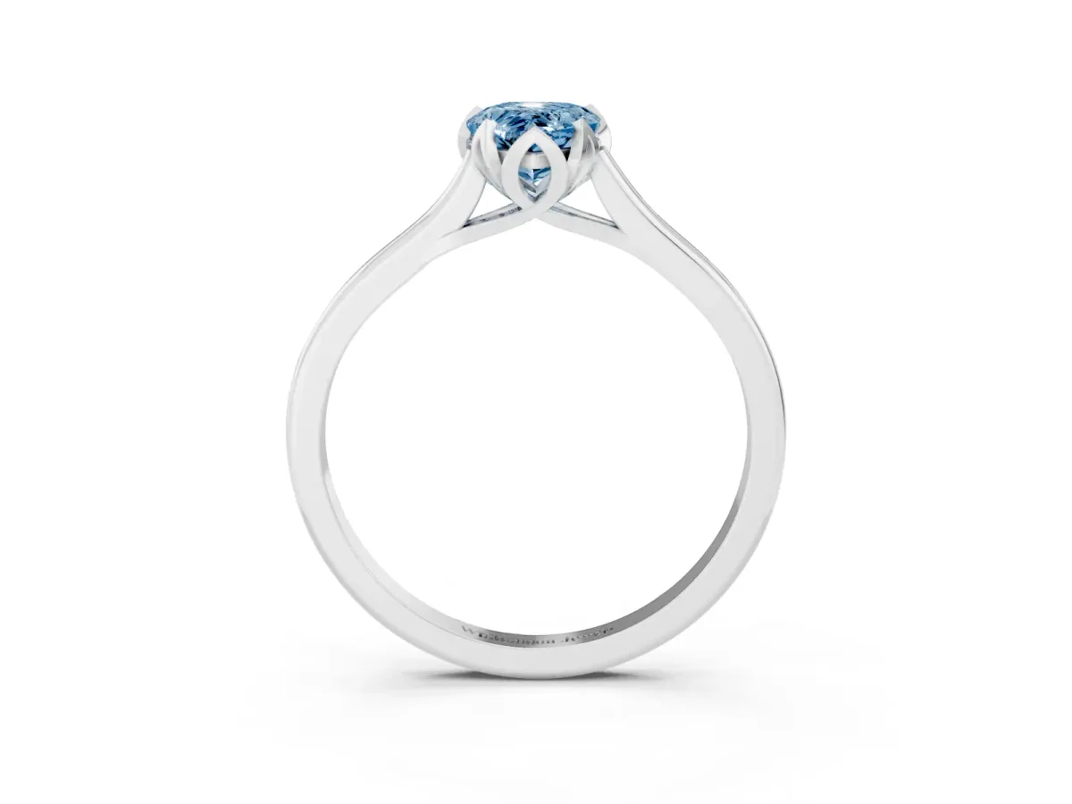 Fancy Blue Pear Cut Diamond Solitaire Ring with Flower Prong Setting and Classic Band Platinum