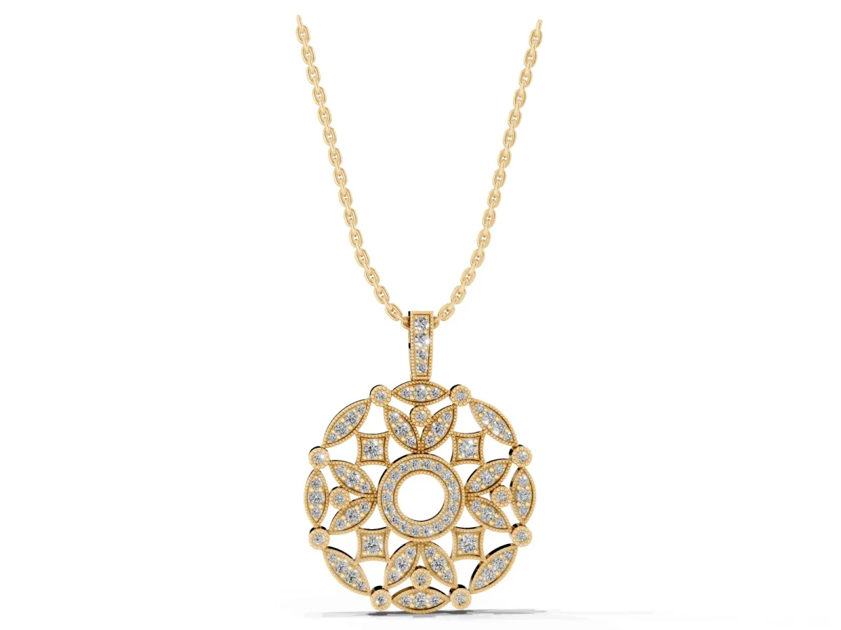 Round Diamond Pavé Filigree Pendant Yellow gold