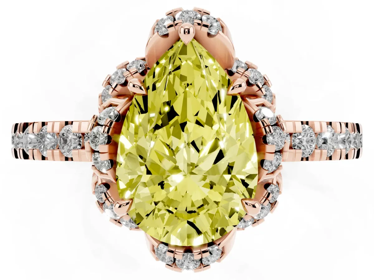 Fancy Yellow Pear Cut Diamond Halo Pave Band with Four-Prong Setting Rose gold