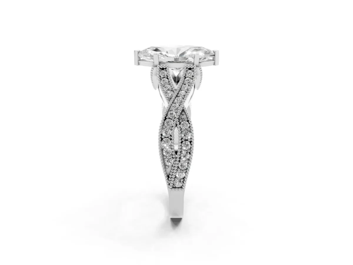 Marquise Cut Cut Diamond Twisted Band with Milgrain Pave Setting and Four-Prong Setting Silver