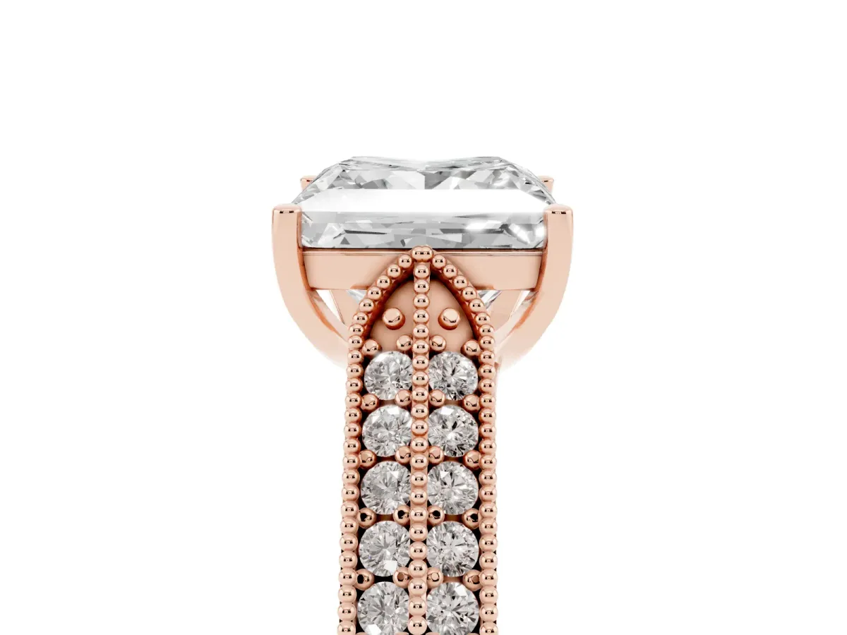 Princess Cut Cut Pave Split Shank Engagement Ring with Four-Prong Setting Rose gold