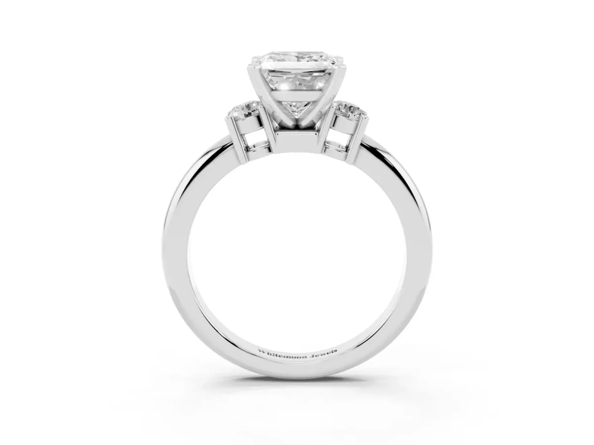 Three-Stone Princess Cut Cut Diamond Solitaire with Prong Setting and Classic Band Silver