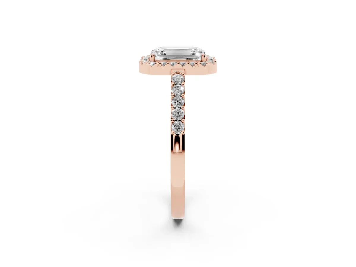 Emerald Cut Halo Diamond Pavé Solitaire Ring Rose gold