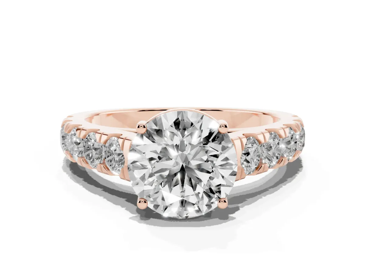 Round Cut Cut Diamond Solitaire Ring with Micro Pave Band and Prong Setting Rose gold