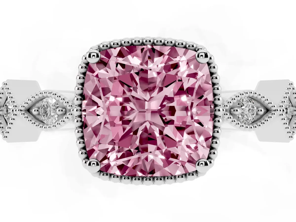 Fancy Pink Cushion Cut Milgrain Marquise Diamond Twist Band Ring Silver