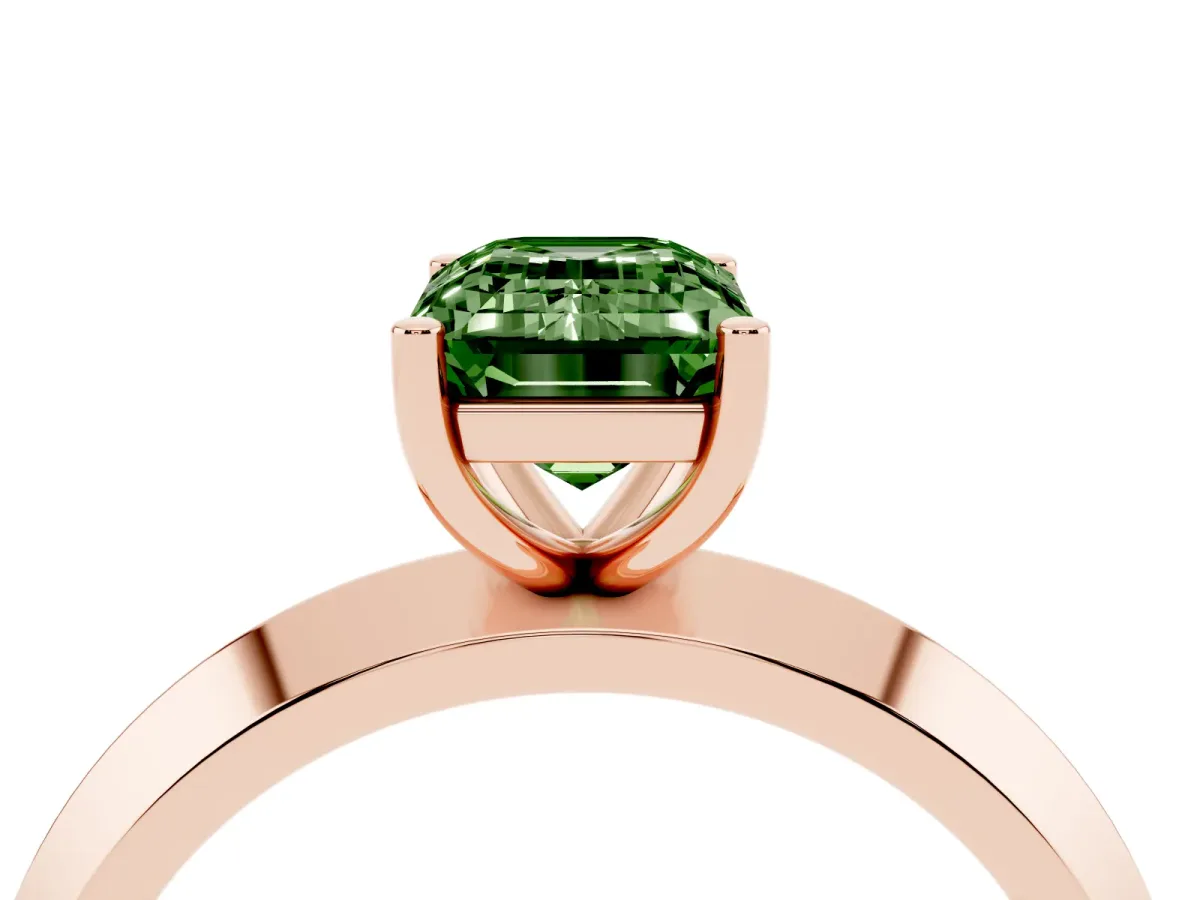 Fancy Green Emerald Cut Cut Solitaire Engagement Ring with Flat Band and Four-Prong Setting Rose gold