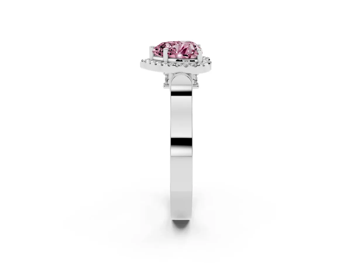 Fancy Pink Heart Cut Halo Round Diamond Twist Band with Four-Prong Setting Platinum