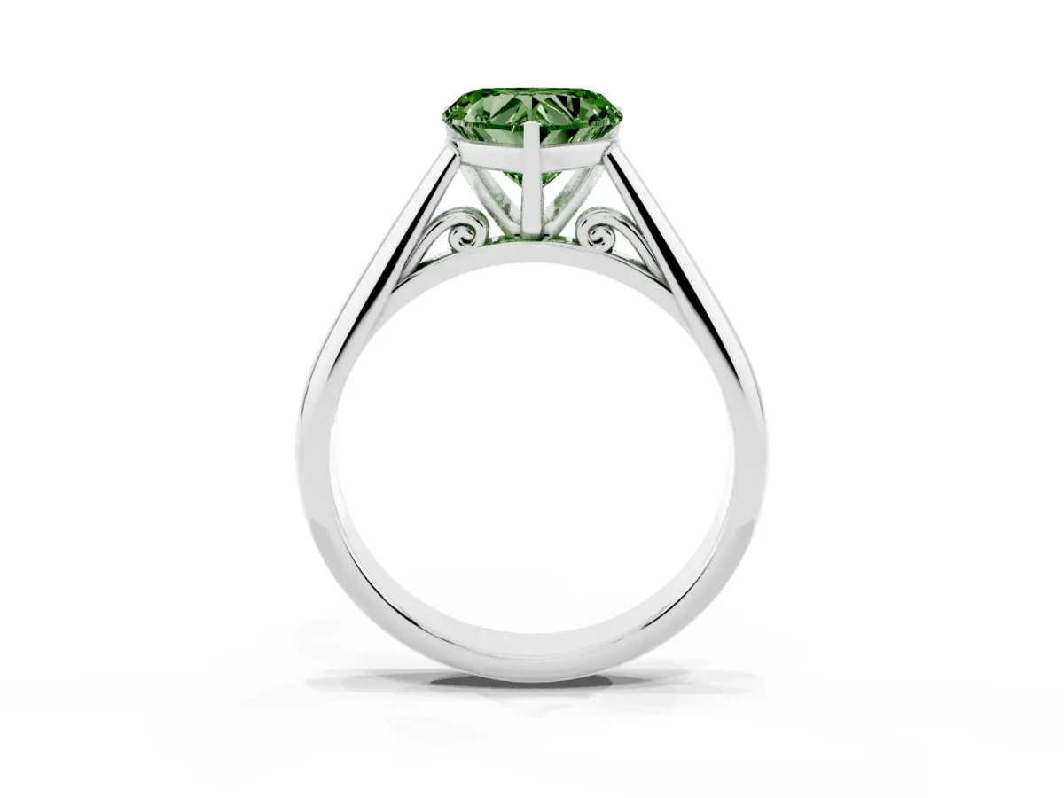 Fancy Green Heart Cut Diamond Solitaire Engagement Ring with Cathedral Setting and Four-Prong Mount Platinum