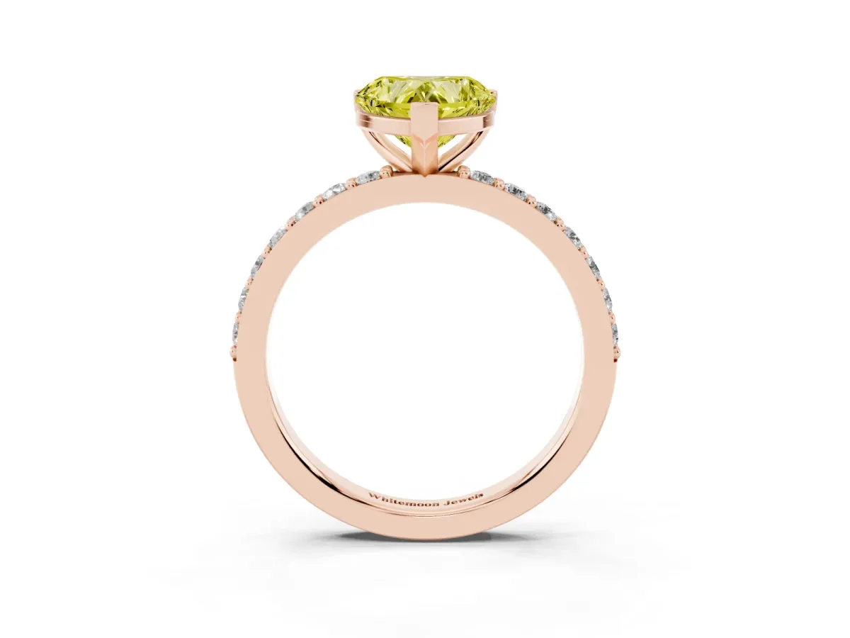 Fancy Yellow Heart Cut Cut Diamond Solitaire with Pave Band and Four-Prong Setting Rose gold