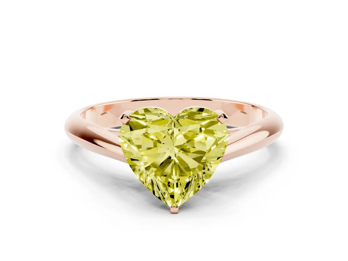 Fancy Yellow Heart Cut Diamond Solitaire Engagement Ring with Cathedral Setting and Four-Prong Mount Rose gold
