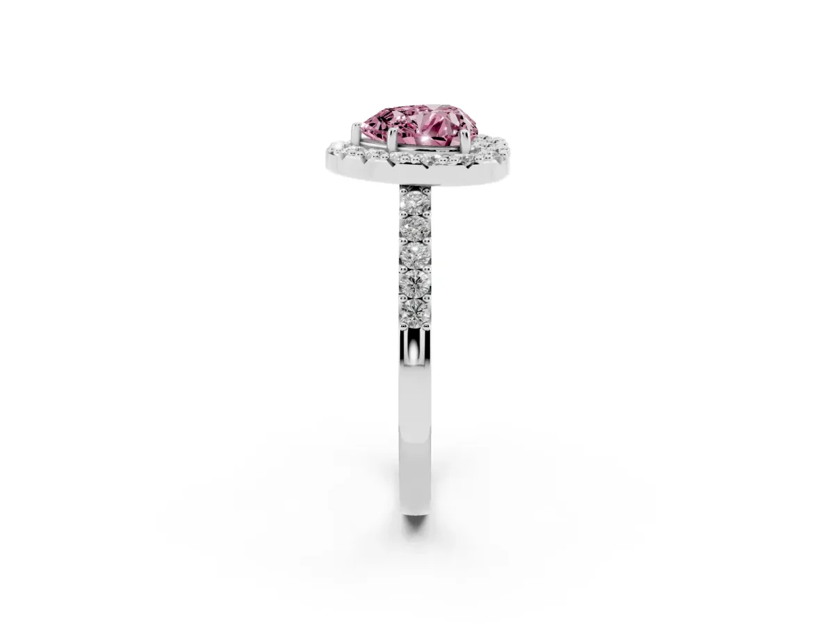 Fancy Pink Heart Cut Halo Diamond Pavé Solitaire Ring Silver