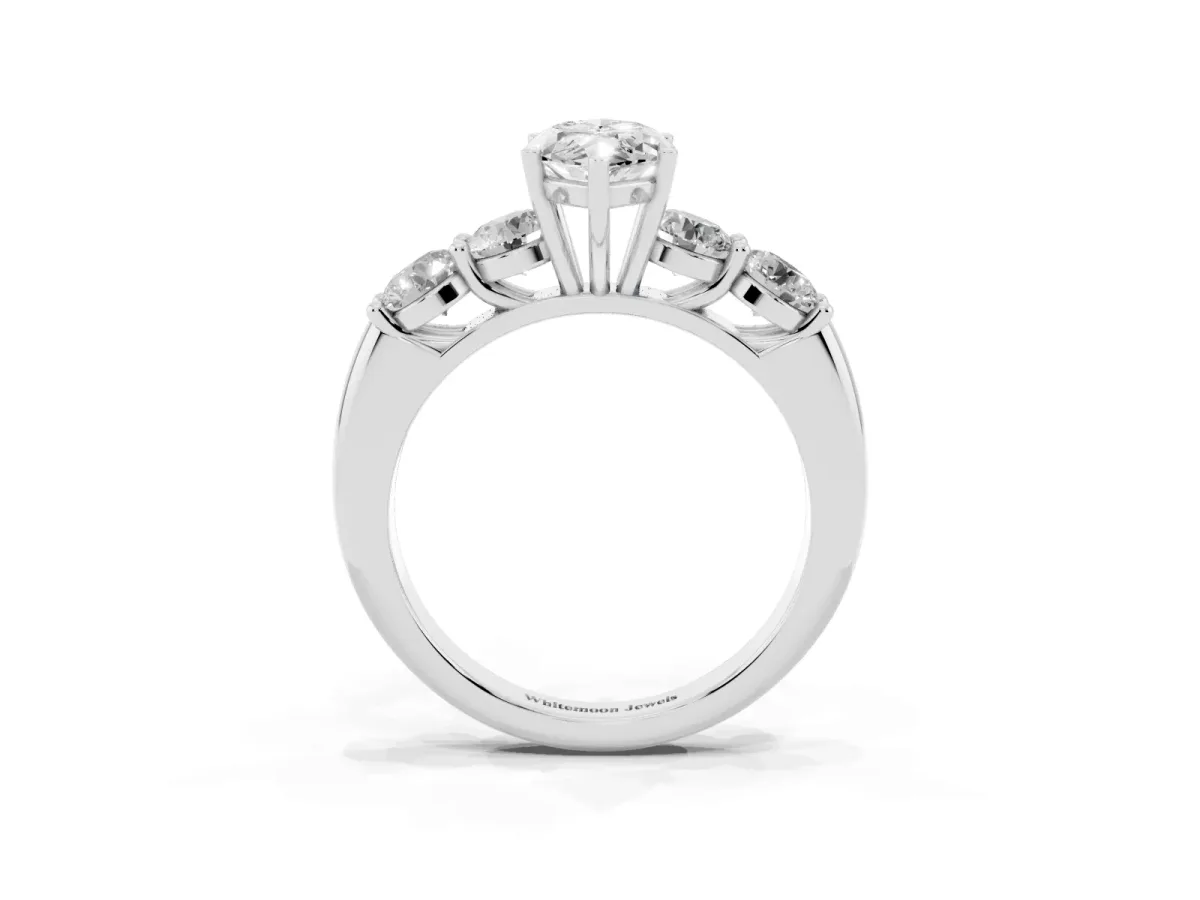 Marquise Cut Cut Five-Stone Prong Set Diamond Ring with Classic Band Platinum