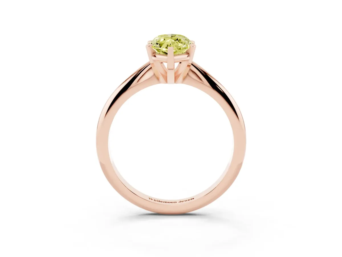 Fancy Yellow Marquise Cut Cut Solitaire Ring with Four-Prong Setting on a Classic Band Rose gold