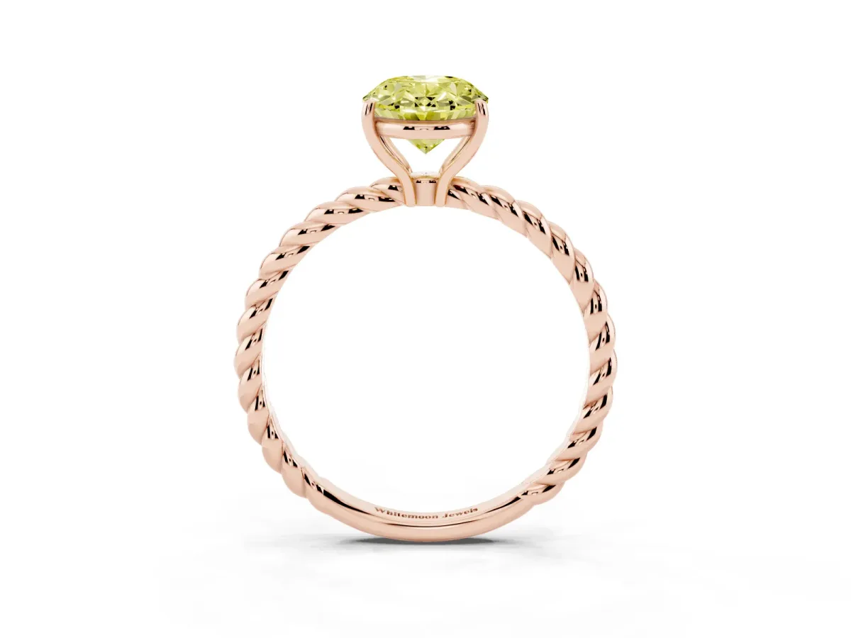 Fancy Yellow Oval Cut Solitaire Twist Band Ring with Four-Prong Setting Rose gold