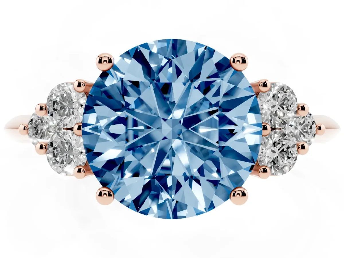 Fancy Blue Round Cut Cut Diamond Cluster Ring with Solitaire Band and Four-Prong Setting Rose gold