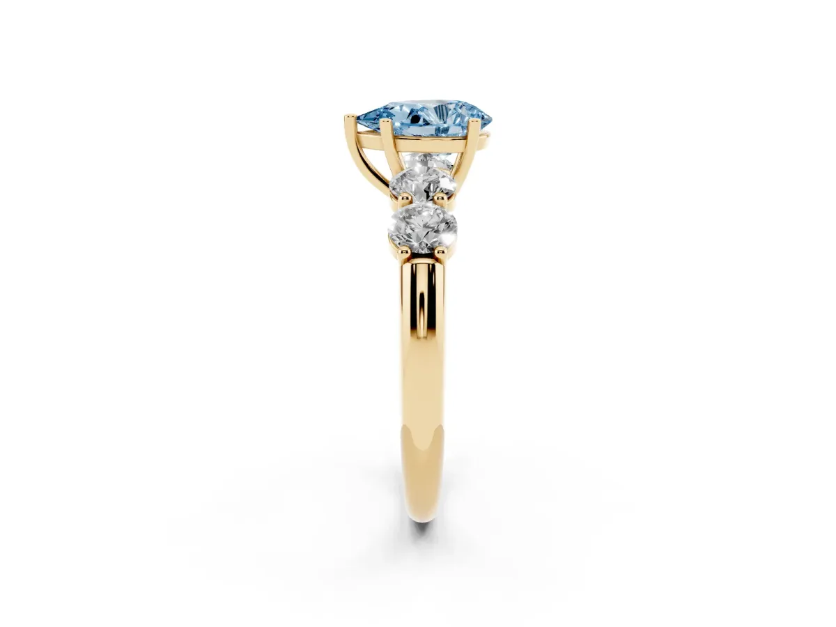 Fancy Blue Pear Cut Cut Five-Stone Prong Set Diamond Ring with Classic Band Yellow gold