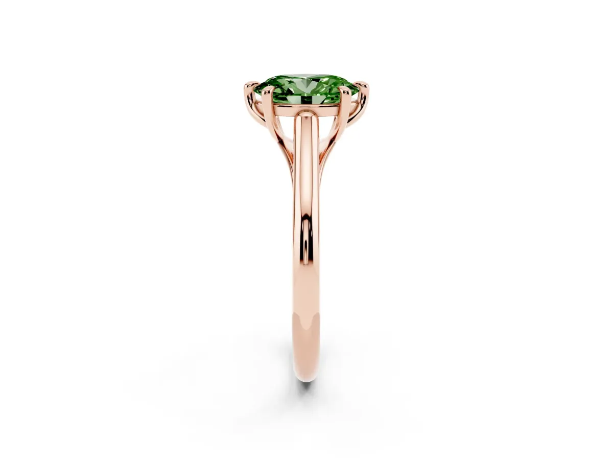 Fancy Green Oval Cut Solitaire Engagement Ring with Six-Prong Setting and Classic Band Rose gold
