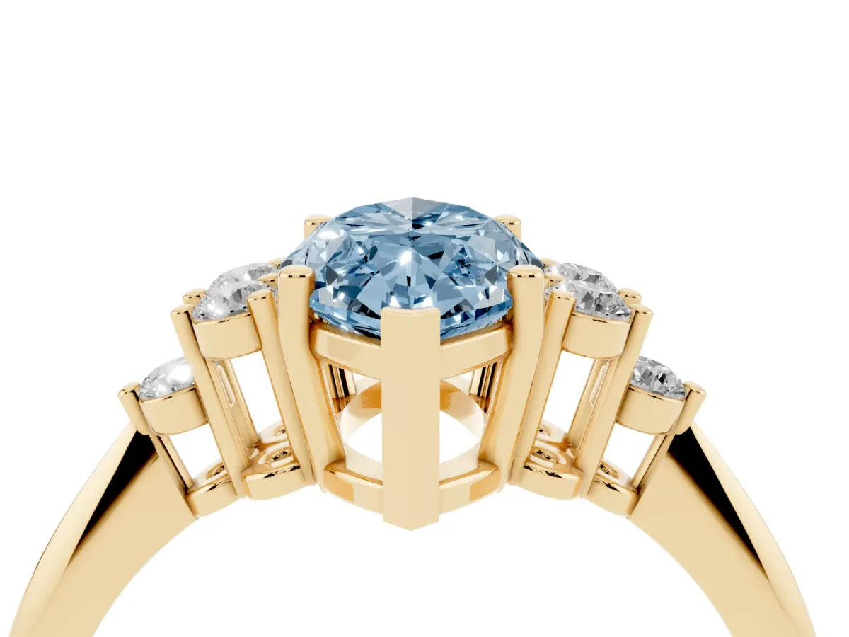 Fancy Blue Marquise Cut Cut Diamond Cluster Ring with Solitaire Band and Four-Prong Setting Yellow gold