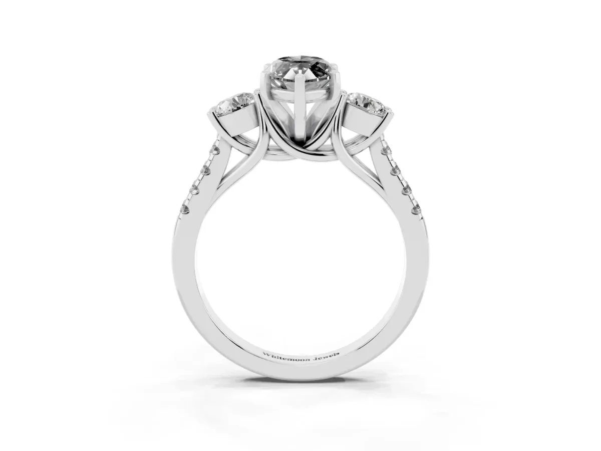 Fancy Black Three-Stone Marquise Cut Diamond Pavé Band with Four-Prong Setting Silver