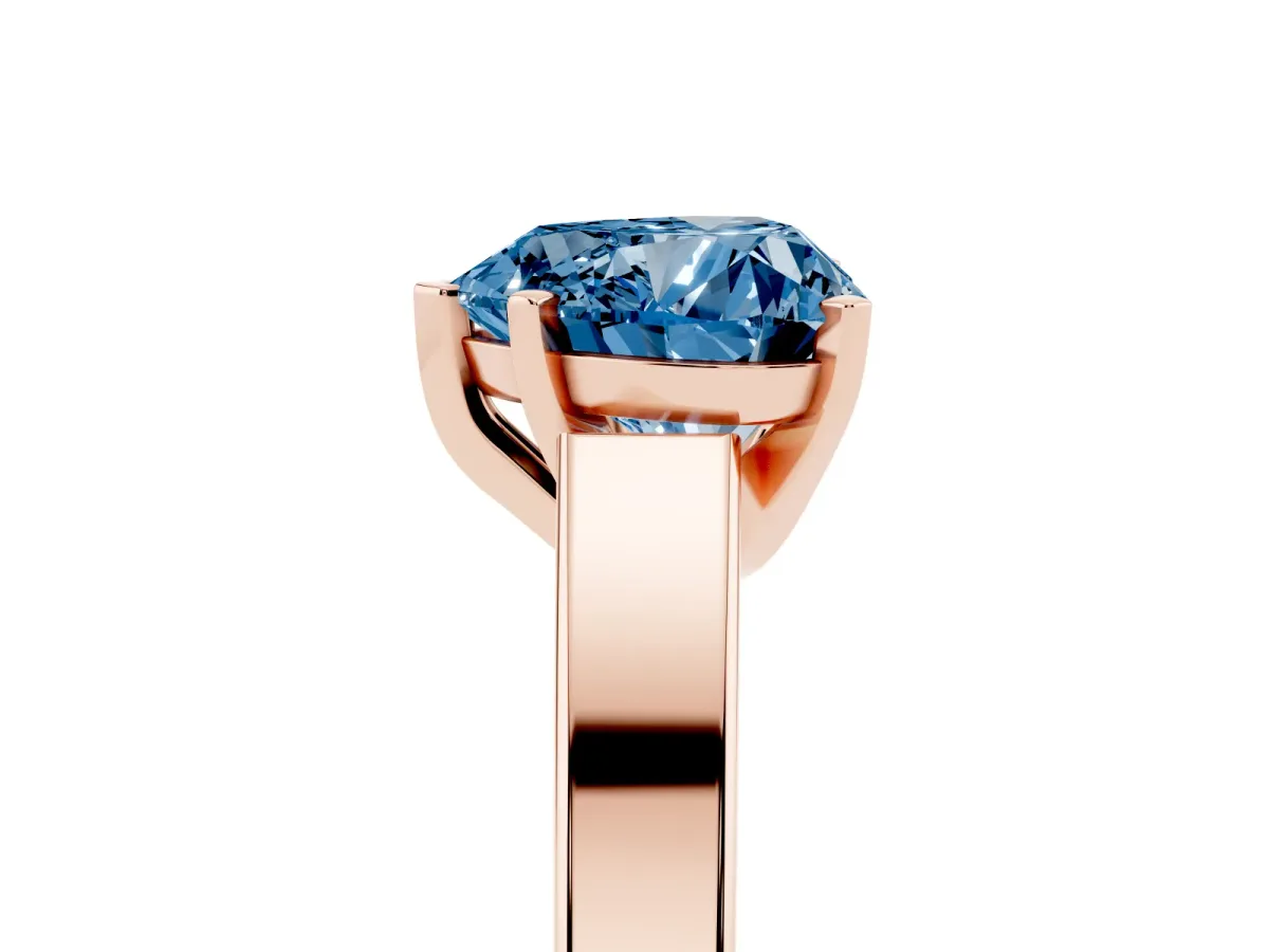 Fancy Blue Heart Cut Solitaire Engagement Ring with Four-Prong Setting and Tapered Band Rose gold