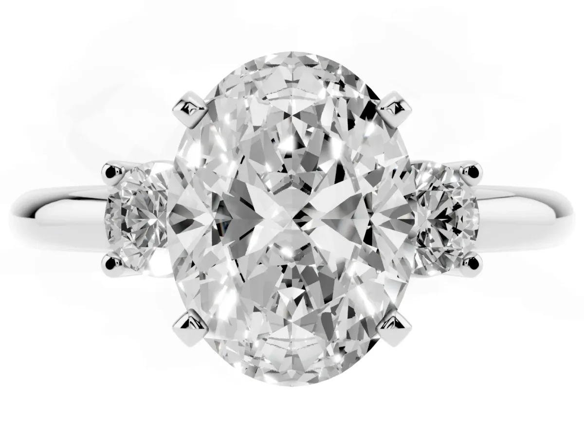 Three-Stone Oval Cut Cut Diamond Solitaire with Prong Setting and Classic Band Silver
