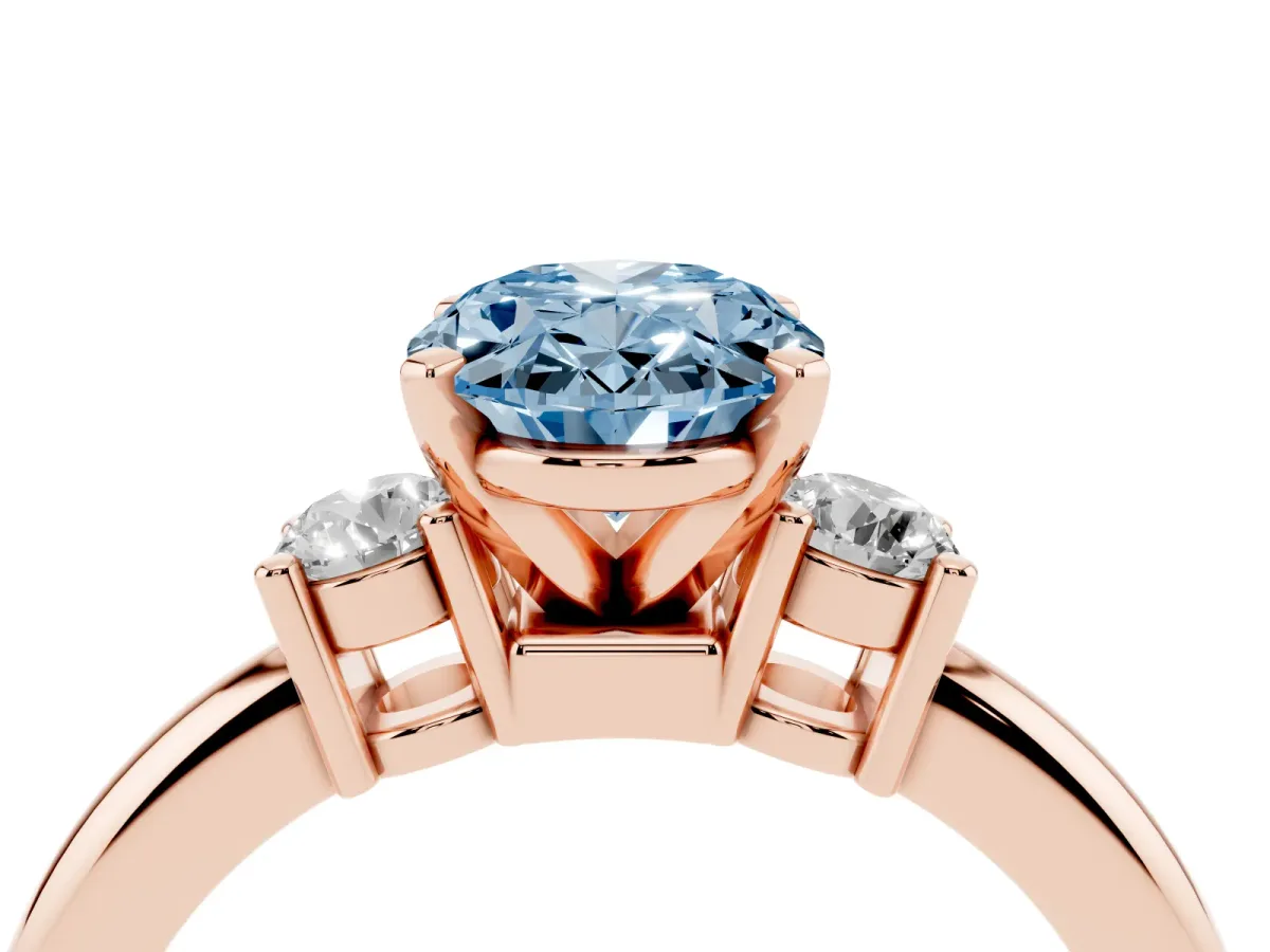 Fancy Blue Three-Stone Oval Cut Cut Diamond Solitaire with Prong Setting and Classic Band Rose gold