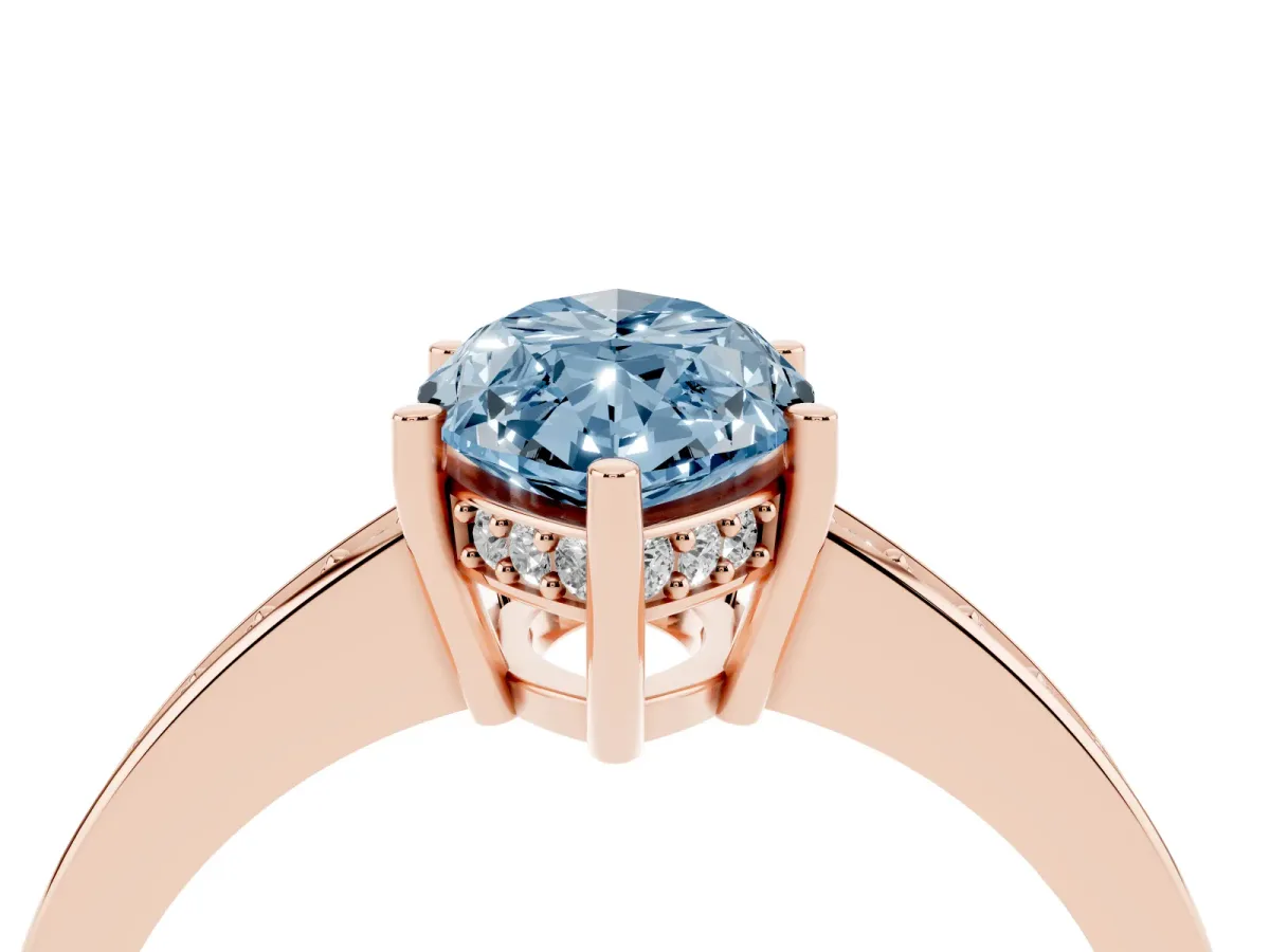 Fancy Blue Marquise Cut Solitaire Pavé Band Prong Setting Ring Rose gold