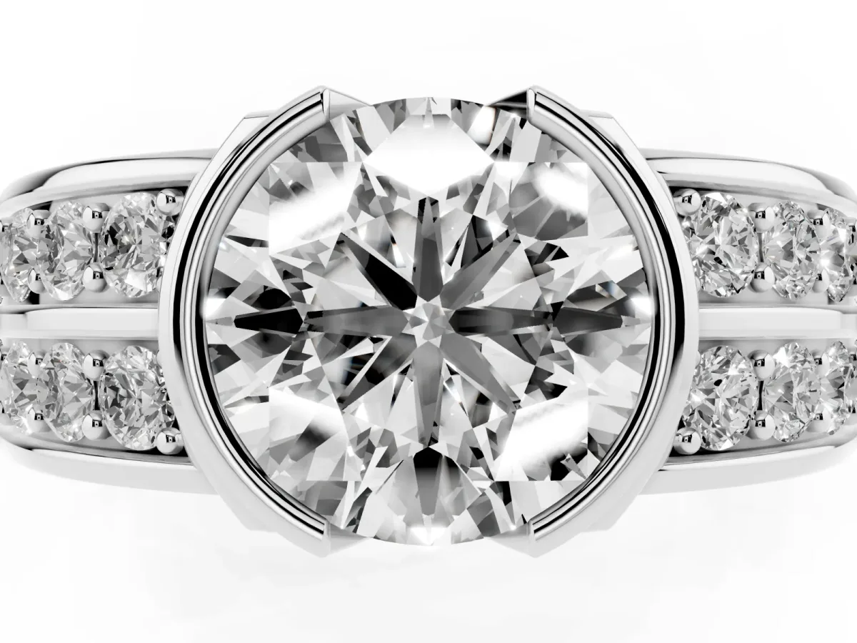 Round Cut Brilliant Diamond Channel Set Wide Band Ring with Bezel Setting Platinum