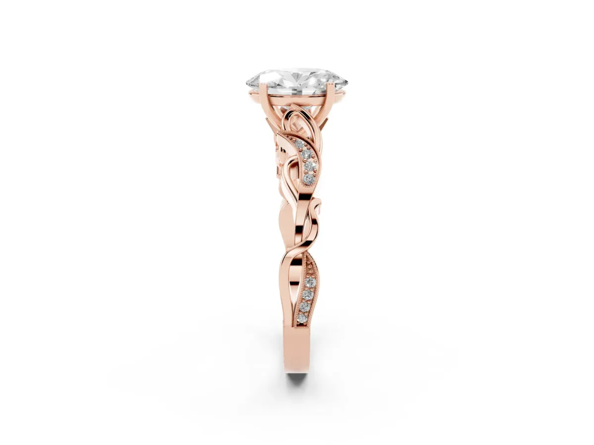 Oval Cut Solitaire Vine Band with Milgrain Prong Setting Rose gold