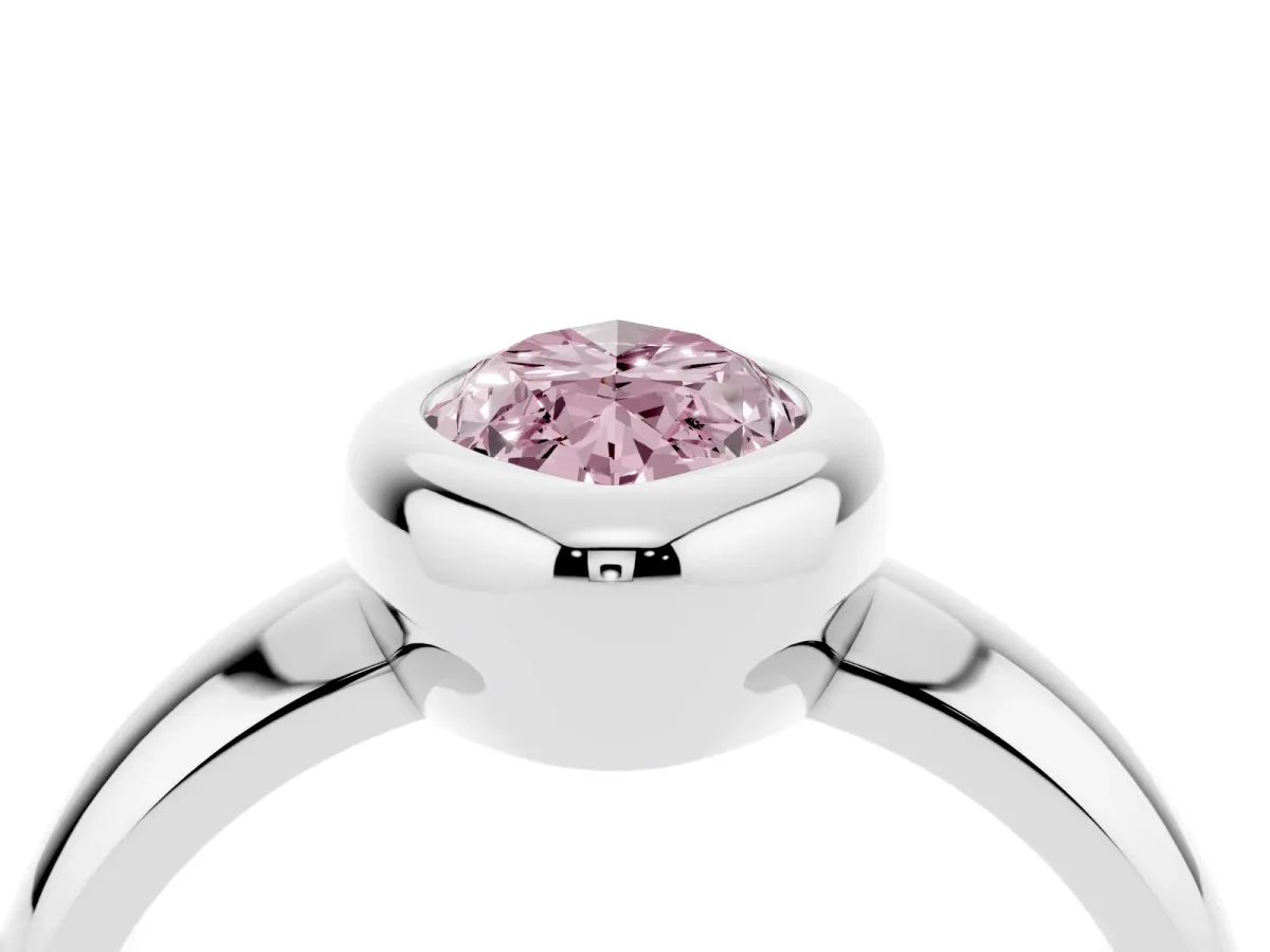 Fancy Pink Bezel Set Marquise Cut Solitaire Ring with Wide Band Platinum