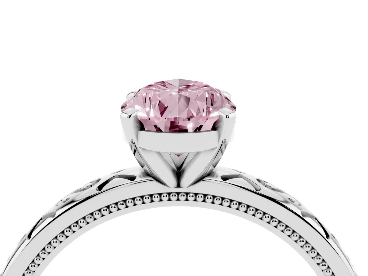 Fancy Pink Pear Cut Solitaire Engagement Ring with Scrollwork Band and Four-Prong Setting Silver
