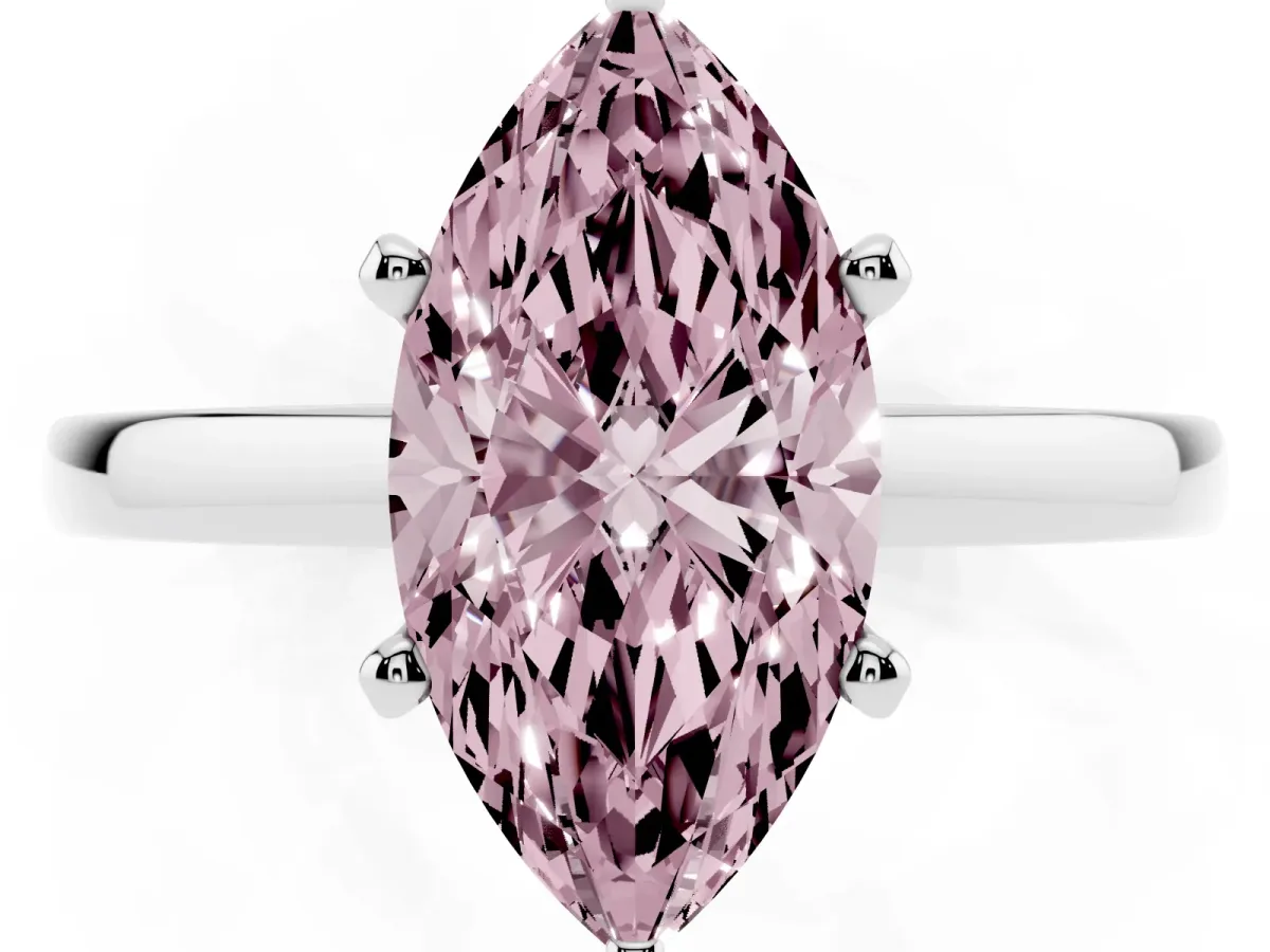 Fancy Pink Marquise Cut Solitaire Diamond Engagement Ring with Four-Prong Setting on a Classic Band Silver