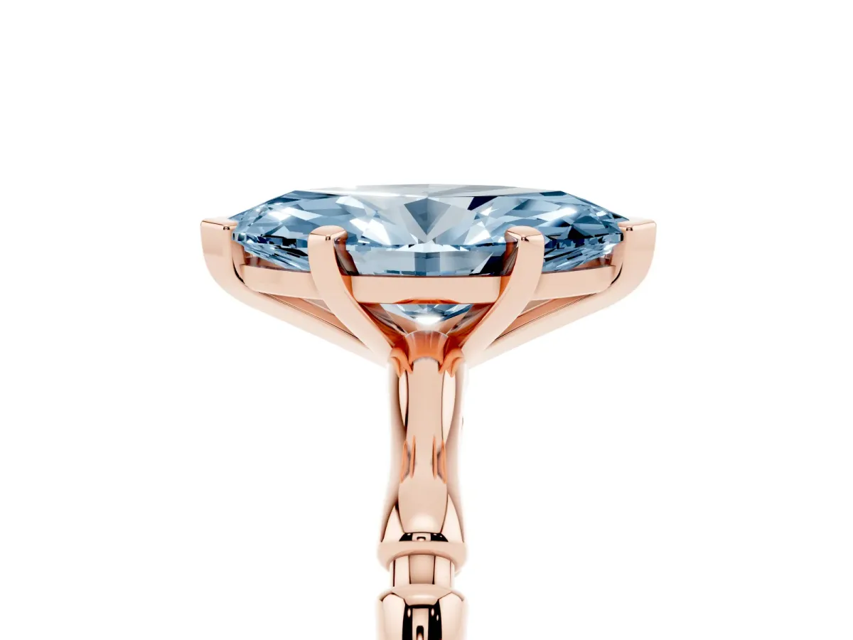 Fancy Blue Marquise Cut Solitaire Diamond Ring with Bamboo Band and Four-Prong Setting Rose gold