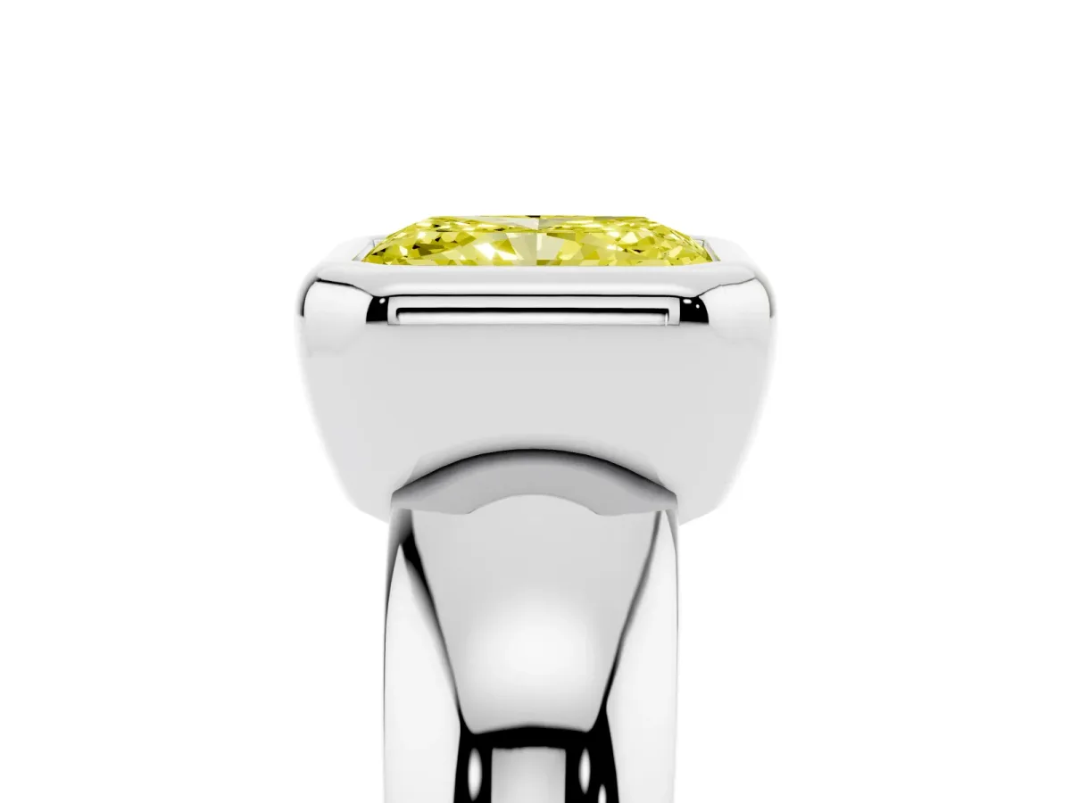 Fancy Yellow Bezel Set Radiant Cut Solitaire Ring with Wide Band Silver