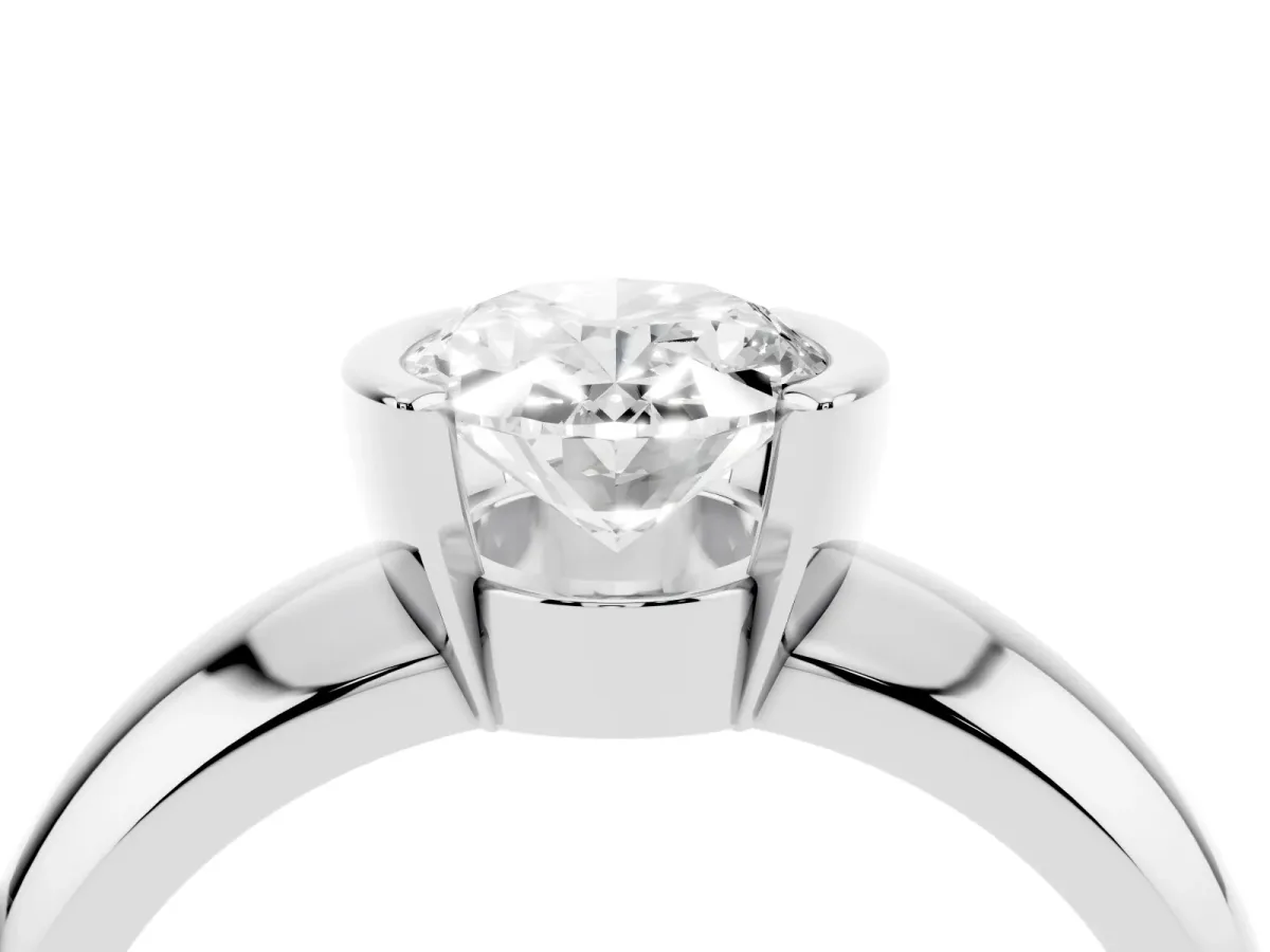 Oval Cut Solitaire Tension Set Diamond Ring with Wide Band Platinum