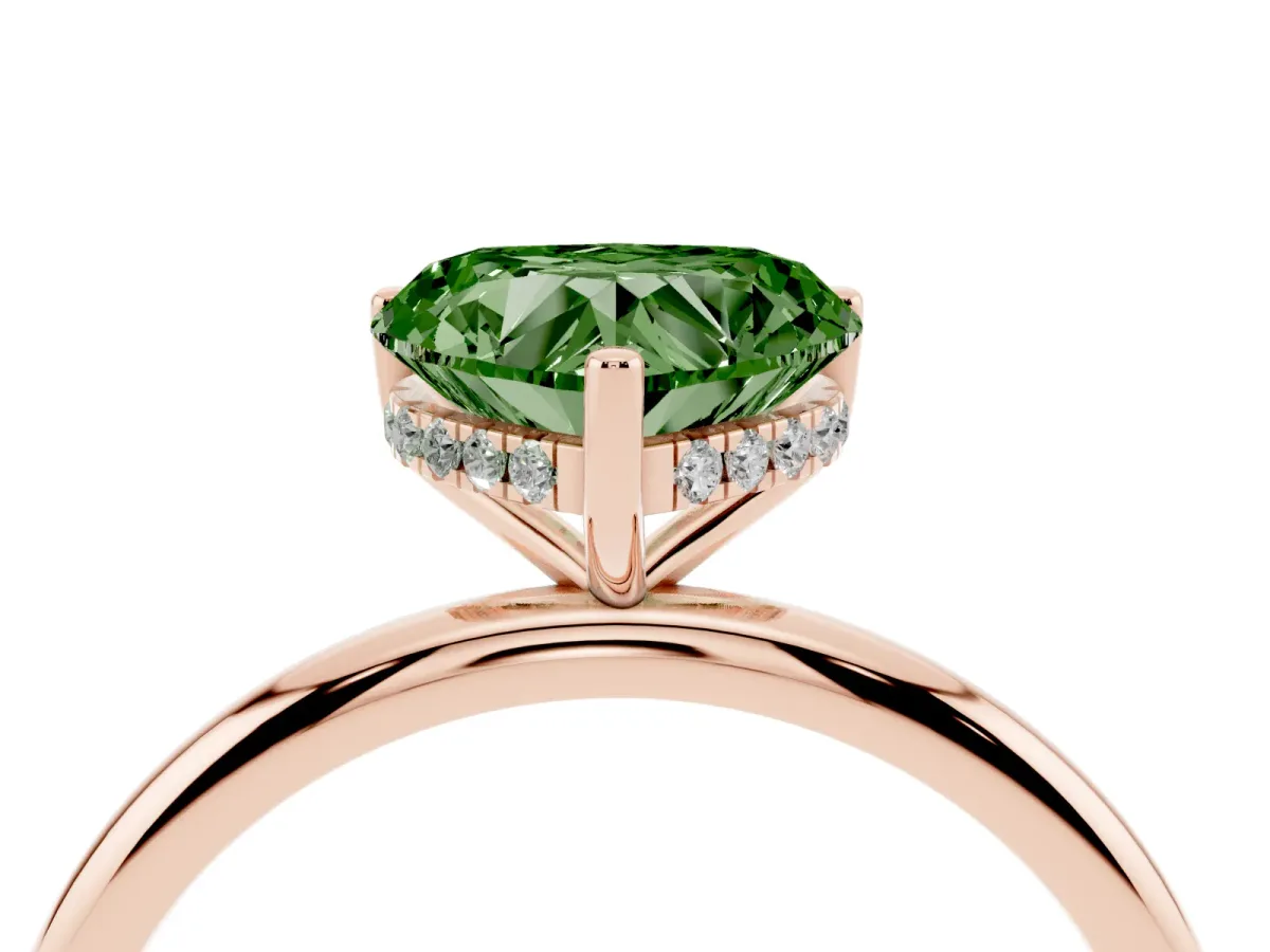 Fancy Green Heart Cut Cut Solitaire Engagement Ring with Four-Prong Setting and Classic Band Rose gold