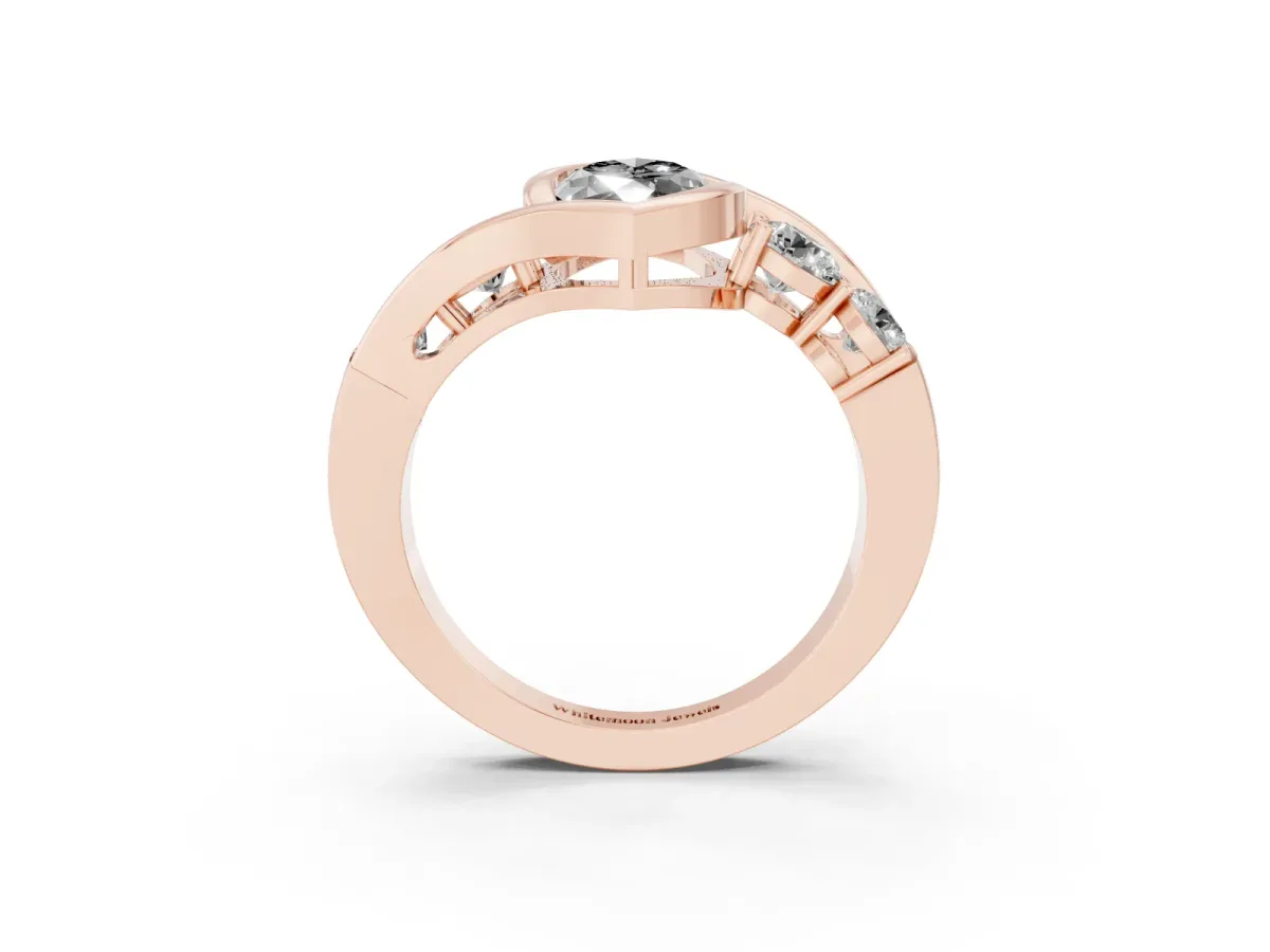 Fancy Black Bezel Set Marquise Cut Diamond Bypass Ring with Round Accents Rose gold