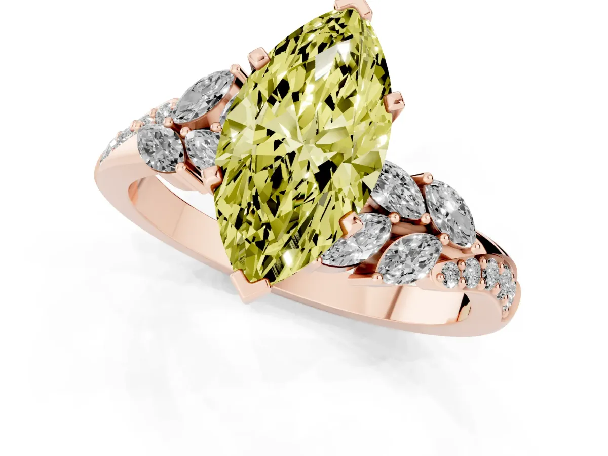 Fancy Yellow Marquise Cut Solitaire Marquise Twist Band with Six-Prong Setting Rose gold