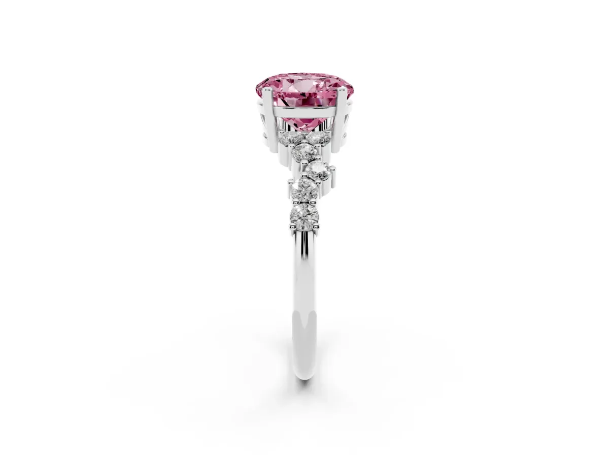 Fancy Pink Round Cut Diamond Scattered Round Accent Ring with Prong Setting Silver