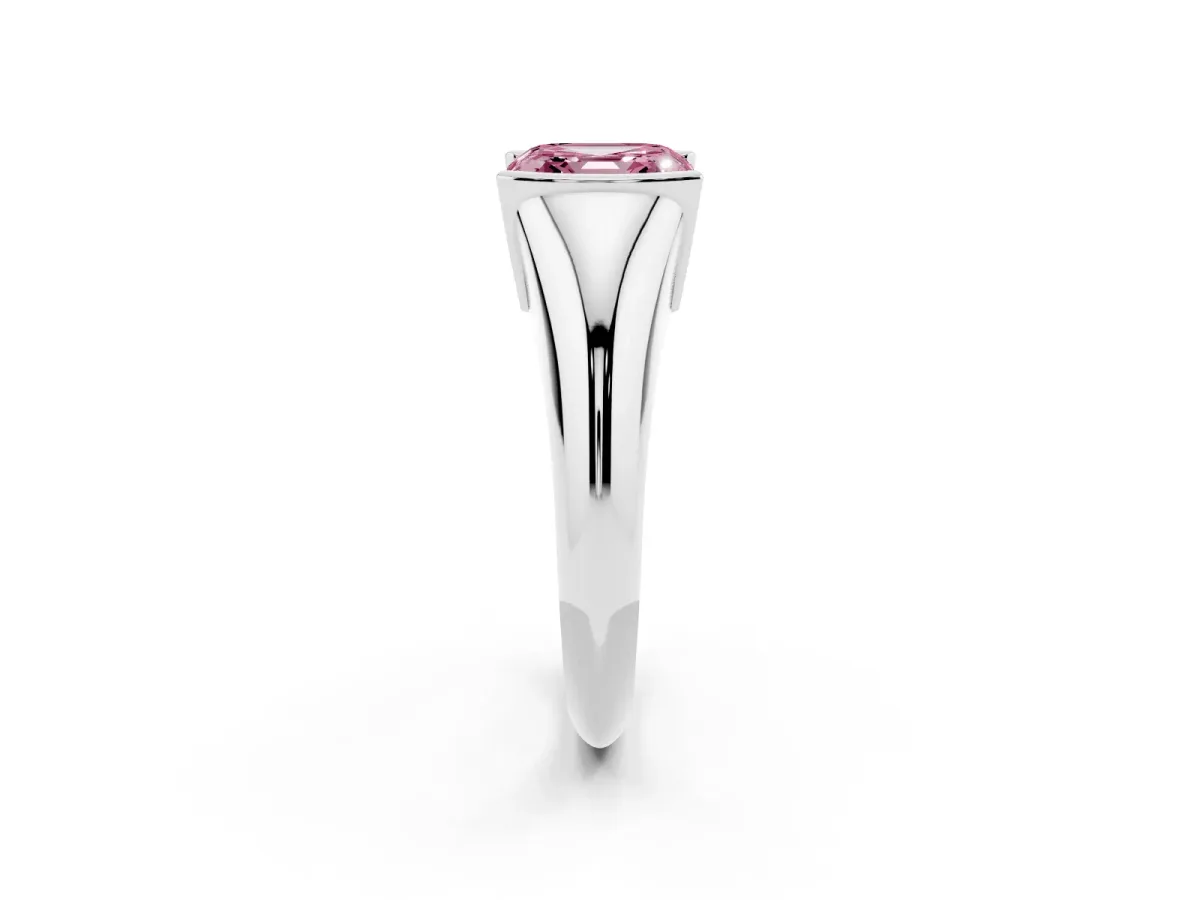 Fancy Pink Asscher Cut Solitaire Tension Set Diamond Ring Platinum