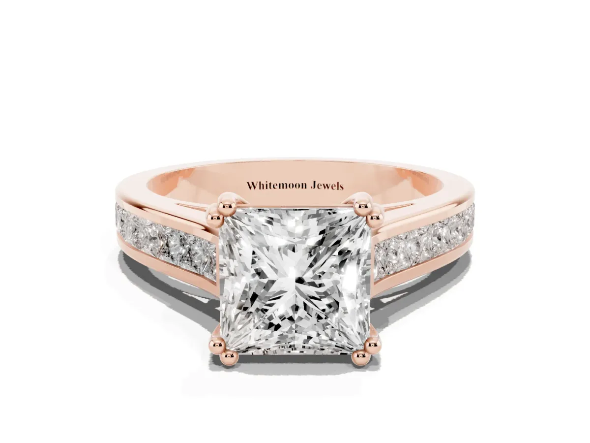 Princess Cut Cut Channel Set Solitaire Engagement Ring with Prong Setting Rose gold
