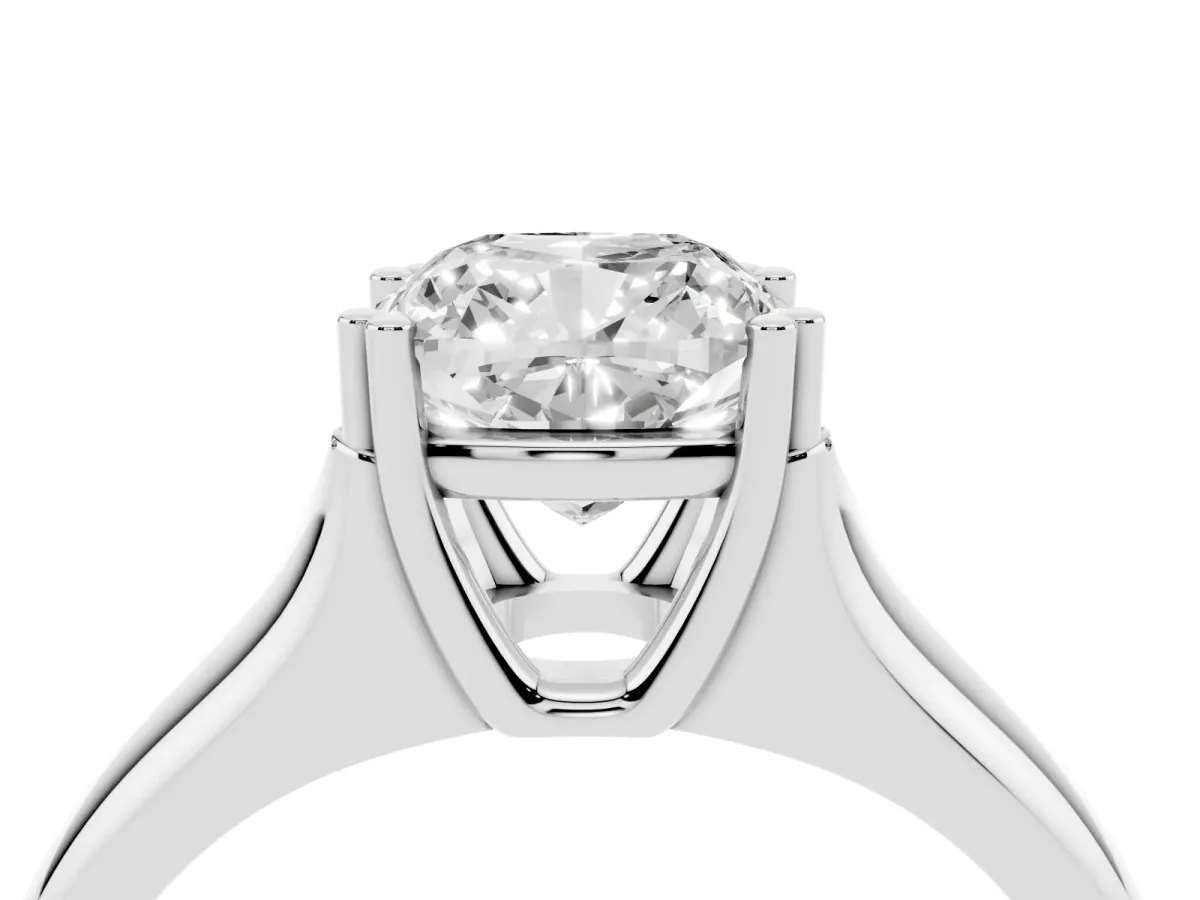 Cushion Cut Diamond Solitaire Ring with Wide Band and Prong Setting White gold