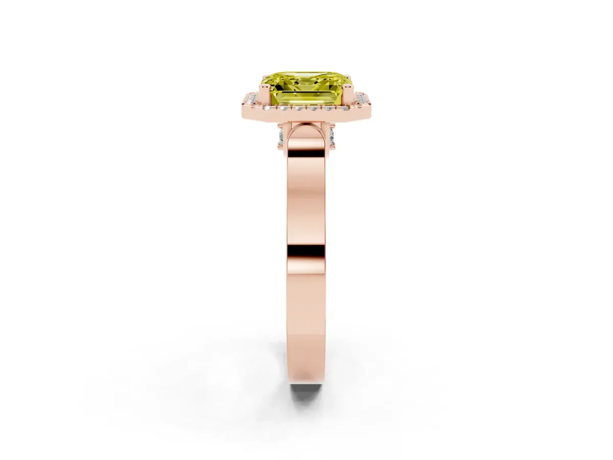 Fancy Yellow Asscher Cut Halo Pave Split Shank Prong Setting Ring Rose gold