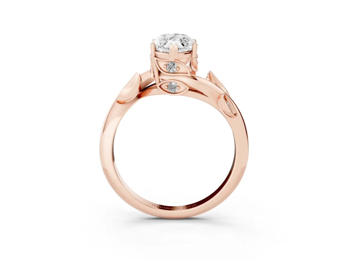 Marquise Cut Solitaire Twist Engagement Ring with Leaf Accents and Prong Setting Rose gold