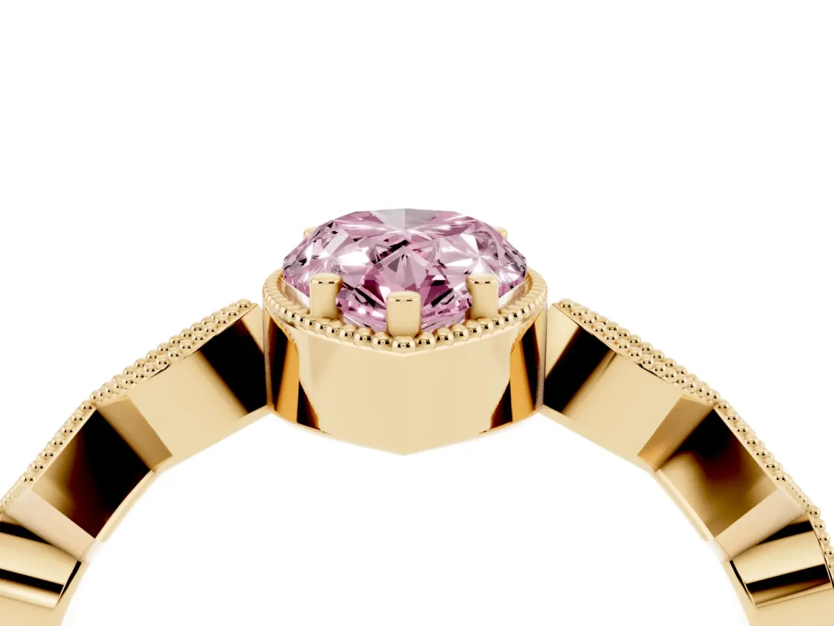 Fancy Pink Pear Cut Milgrain Marquise Diamond Twist Band Ring Yellow gold