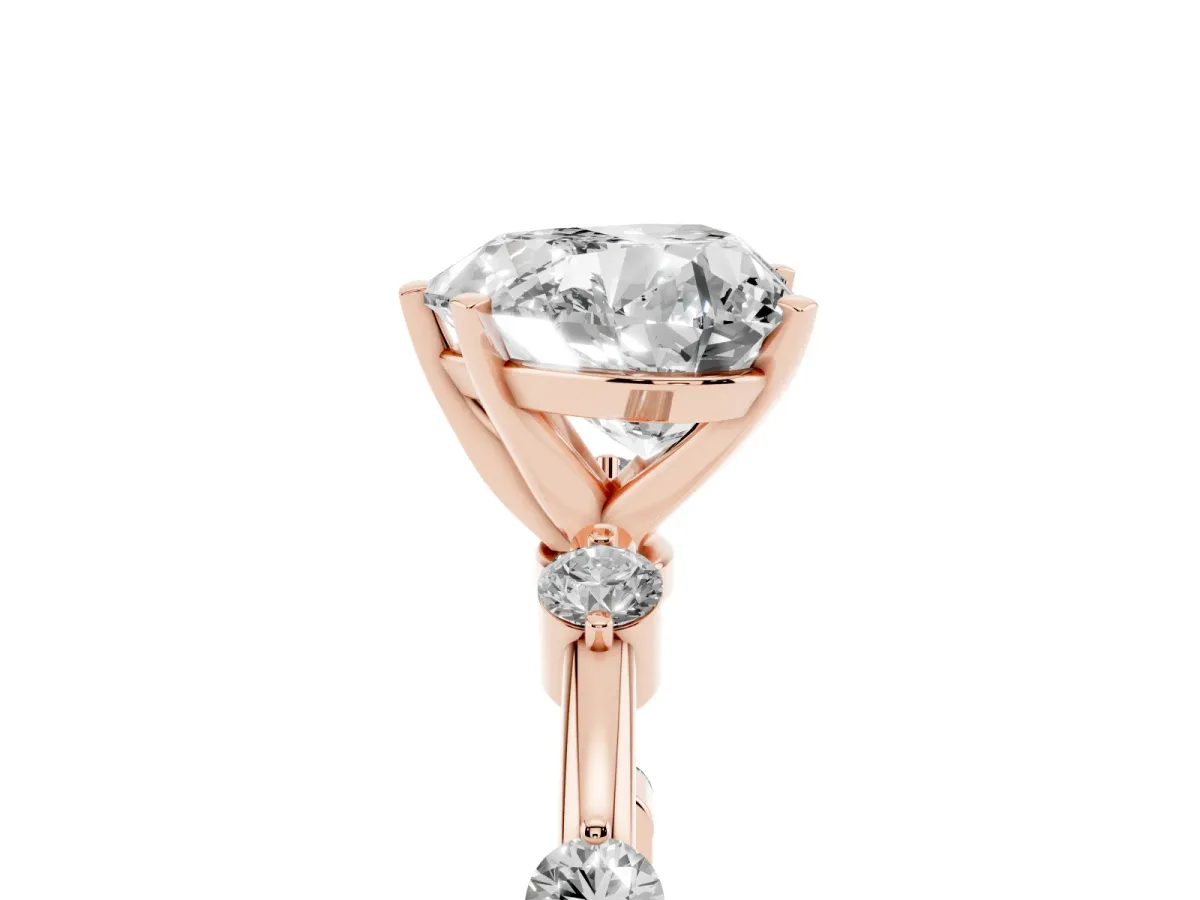 Heart Cut Solitaire Diamond Ring with Bezel Set Side Stones and Prong Setting Rose gold
